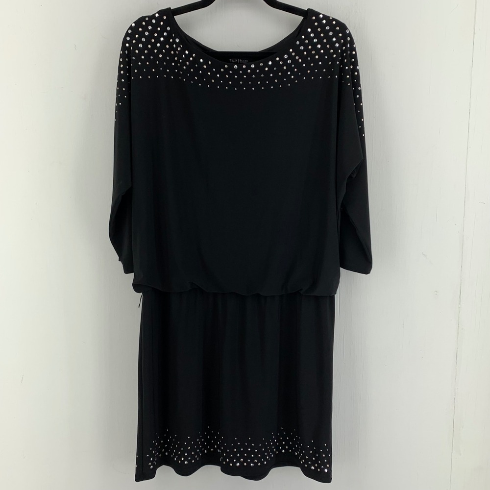 WHBM Rhinestone Blouson Dress Large Whimsigoth Goth LBD Party Holiday Glam